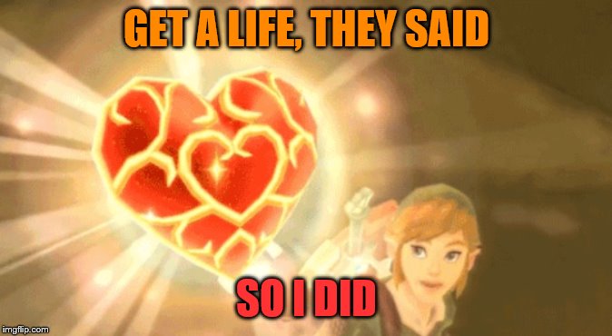 Link gets a heart | GET A LIFE, THEY SAID; SO I DID | image tagged in link gets a heart | made w/ Imgflip meme maker
