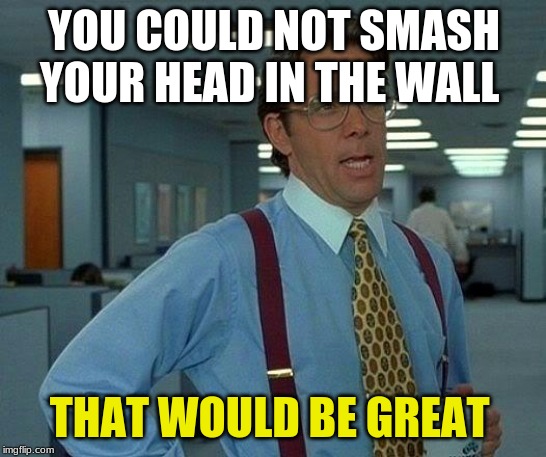 That Would Be Great Meme | YOU COULD NOT SMASH YOUR HEAD IN THE WALL; THAT WOULD BE GREAT | image tagged in memes,that would be great | made w/ Imgflip meme maker