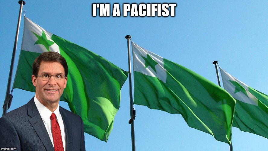 Mark Esper - I'm a pacifist | I'M A PACIFIST | image tagged in pacifist,donald trump,esperanto | made w/ Imgflip meme maker