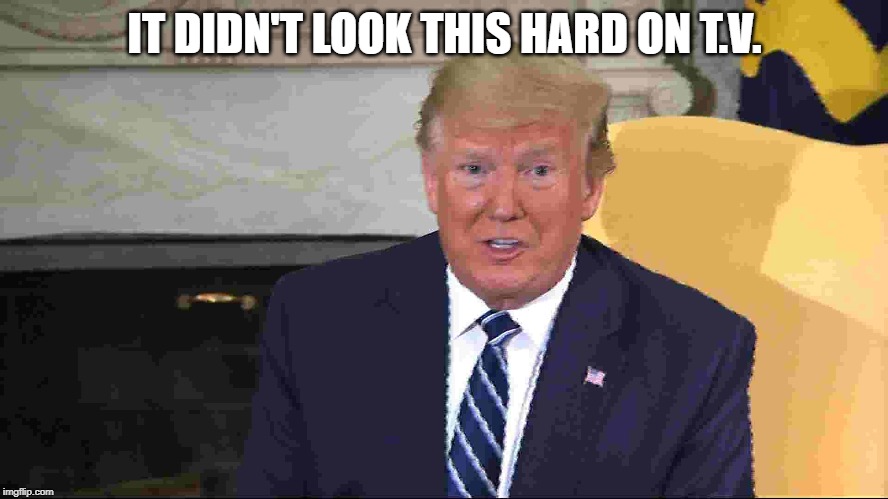 It didn't look this hard on T.V. | IT DIDN'T LOOK THIS HARD ON T.V. | image tagged in donald trump | made w/ Imgflip meme maker
