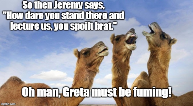 Greta is a spoilt brat | So then Jeremy says,
"How dare you stand there and lecture us, you spoilt brat."; Oh man, Greta must be fuming! | image tagged in greta thunberg,jeremy clarkson,climate change,spoiled brat,political meme,stupid liberals | made w/ Imgflip meme maker