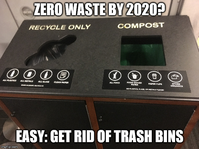 ZERO WASTE BY 2020? EASY: GET RID OF TRASH BINS | image tagged in waste,trash,recycling,ucla | made w/ Imgflip meme maker