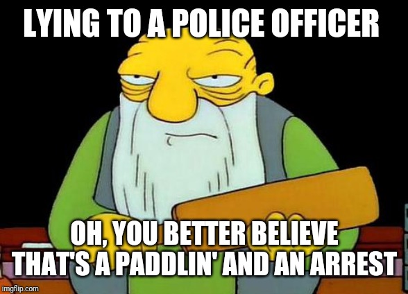 That's a paddlin' Meme | LYING TO A POLICE OFFICER; OH, YOU BETTER BELIEVE THAT'S A PADDLIN' AND AN ARREST | image tagged in memes,that's a paddlin',funny memes,funny | made w/ Imgflip meme maker