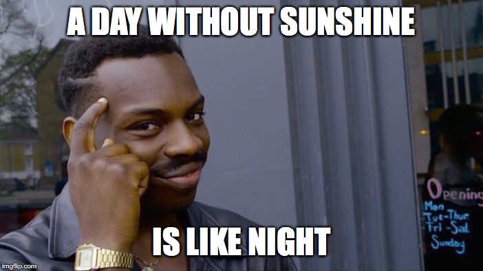 Roll Safe Think About It | A DAY WITHOUT SUNSHINE; IS LIKE NIGHT | image tagged in memes,roll safe think about it | made w/ Imgflip meme maker