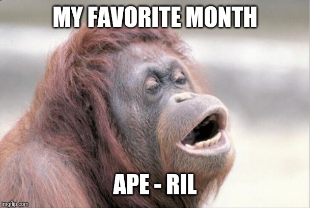 Monkey OOH | MY FAVORITE MONTH; APE - RIL | image tagged in memes,monkey ooh | made w/ Imgflip meme maker