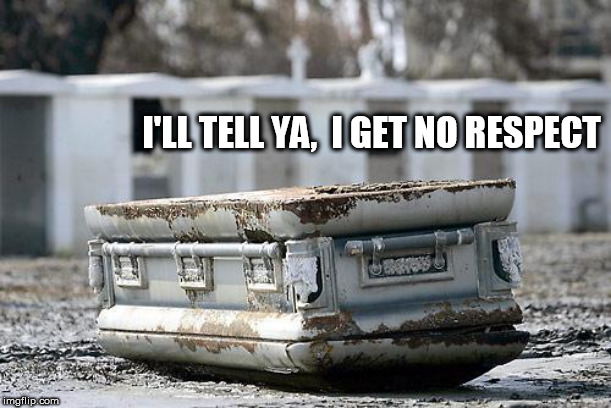 Casket | I'LL TELL YA,  I GET NO RESPECT | image tagged in casket | made w/ Imgflip meme maker