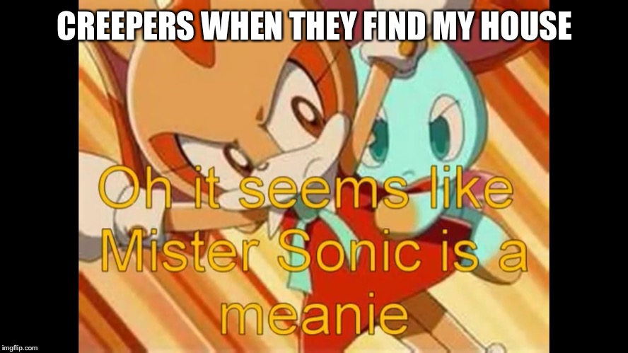 A meanie to people | CREEPERS WHEN THEY FIND MY HOUSE | image tagged in creeper,sonic the hedgehog | made w/ Imgflip meme maker