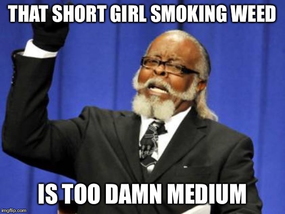 Too Damn High Meme | THAT SHORT GIRL SMOKING WEED IS TOO DAMN MEDIUM | image tagged in memes,too damn high | made w/ Imgflip meme maker