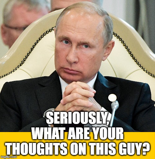 Anyone got opinions on this guy? Constructive criticisms, please. Upvotes to anyone who comments no matter the opinion. | SERIOUSLY, WHAT ARE YOUR THOUGHTS ON THIS GUY? | image tagged in serious discussion,will upvote comments,vladimir putin,putin | made w/ Imgflip meme maker