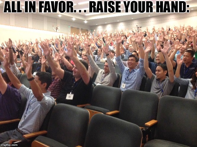 ALL IN FAVOR. . . RAISE YOUR HAND: | made w/ Imgflip meme maker