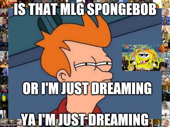 Mlg imagination | IS THAT MLG SPONGEBOB; OR I'M JUST DREAMING; YA I'M JUST DREAMING | image tagged in memes,futurama fry,future,mlg sponge,mlg memes | made w/ Imgflip meme maker