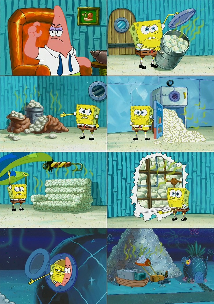 Spongebob shows Patrick Garbage Blank Meme Template