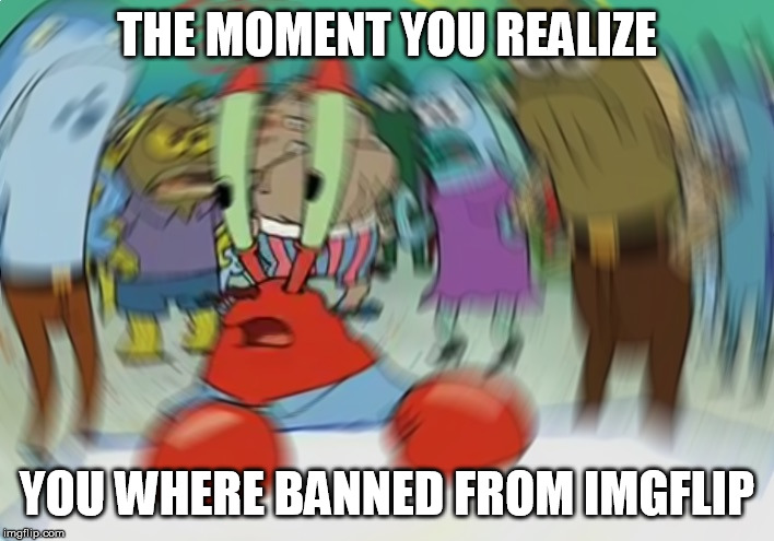Mr Krabs Blur Meme |  THE MOMENT YOU REALIZE; YOU WHERE BANNED FROM IMGFLIP | image tagged in memes,mr krabs blur meme | made w/ Imgflip meme maker