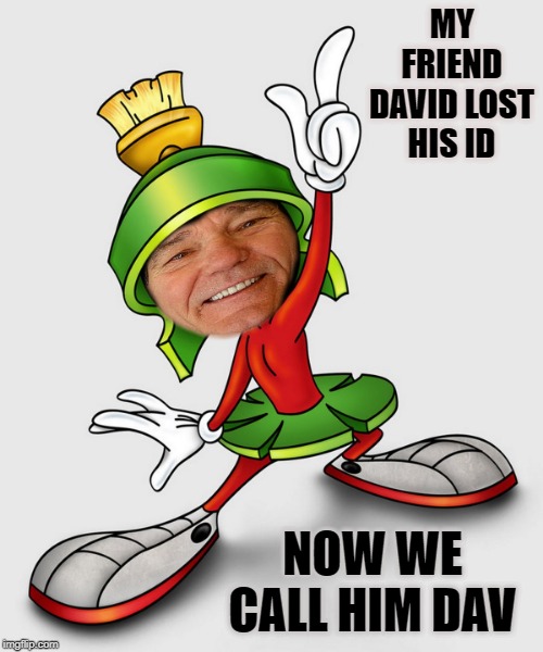 warning LOU Joke |  MY FRIEND DAVID LOST HIS ID; NOW WE CALL HIM DAV | image tagged in kewlew,david | made w/ Imgflip meme maker