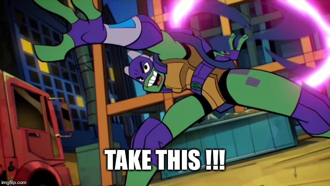 Donatello | TAKE THIS !!! | image tagged in ninja turtles,cartoons | made w/ Imgflip meme maker