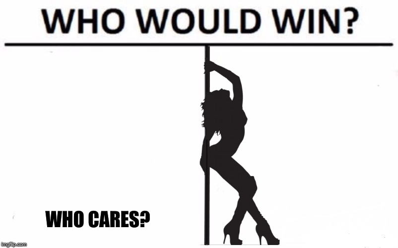 Party on Garth | WHO CARES? | image tagged in stripper pole,who would win,waynes world | made w/ Imgflip meme maker