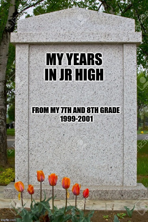 blank gravestone | MY YEARS IN JR HIGH; FROM MY 7TH AND 8TH GRADE 

1999-2001 | image tagged in blank gravestone | made w/ Imgflip meme maker