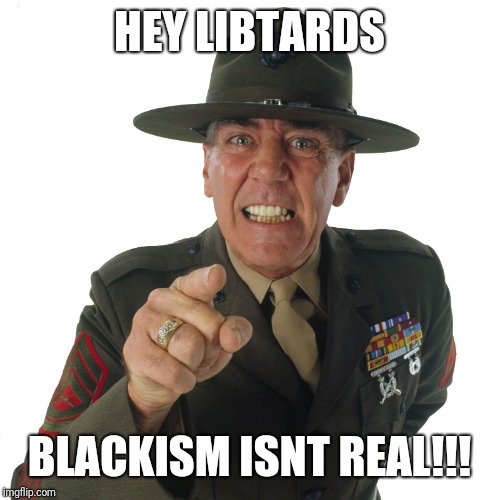 r lee ermey | HEY LIBTARDS BLACKISM ISNT REAL!!! | image tagged in r lee ermey | made w/ Imgflip meme maker