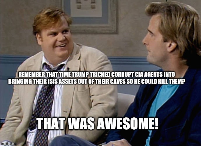 Remember that time | REMEMBER THAT TIME TRUMP TRICKED CORRUPT CIA AGENTS INTO BRINGING THEIR ISIS ASSETS OUT OF THEIR CAVES SO HE COULD KILL THEM? THAT WAS AWESO | image tagged in remember that time | made w/ Imgflip meme maker