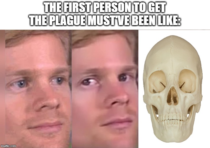 Fourth wall breaking white guy | THE FIRST PERSON TO GET THE PLAGUE MUST'VE BEEN LIKE: | image tagged in fourth wall breaking white guy | made w/ Imgflip meme maker