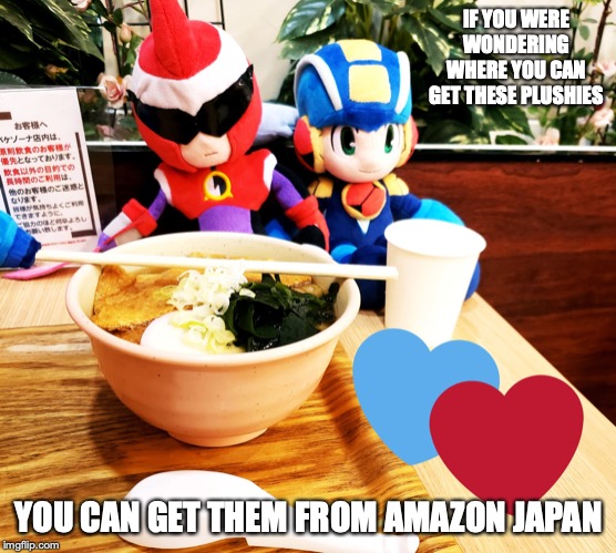 Dinner With Friends | IF YOU WERE WONDERING WHERE YOU CAN GET THESE PLUSHIES; YOU CAN GET THEM FROM AMAZON JAPAN | image tagged in plush,memes,megaman,megaman nt warrior | made w/ Imgflip meme maker