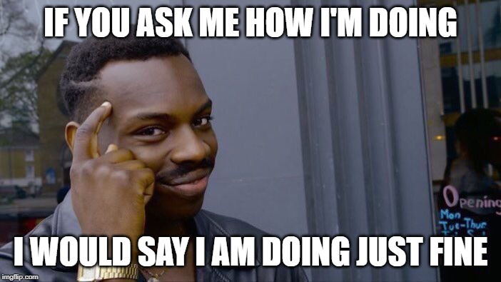 Roll Safe Think About It Meme | IF YOU ASK ME HOW I'M DOING; I WOULD SAY I AM DOING JUST FINE | image tagged in memes,roll safe think about it | made w/ Imgflip meme maker