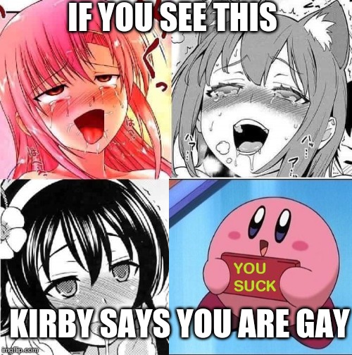 Hentai Faces | IF YOU SEE THIS; KIRBY SAYS YOU ARE GAY | image tagged in hentai faces | made w/ Imgflip meme maker