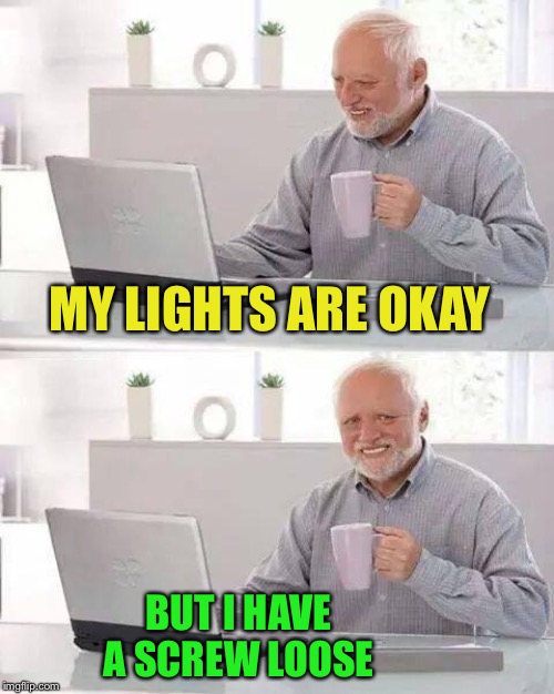 Hide the Pain Harold Meme | MY LIGHTS ARE OKAY BUT I HAVE A SCREW LOOSE | image tagged in memes,hide the pain harold | made w/ Imgflip meme maker