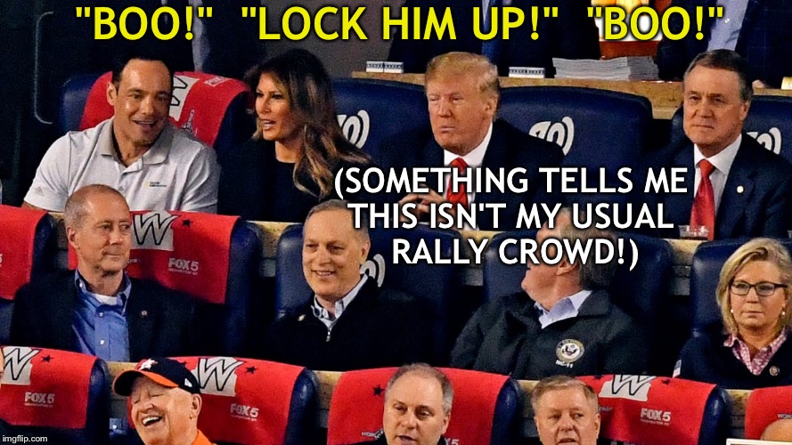 "BOO!"  "LOCK HIM UP!"  "BOO!" (SOMETHING TELLS ME 
THIS ISN'T MY USUAL 
RALLY CROWD!) | made w/ Imgflip meme maker