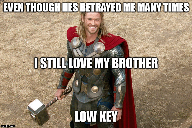 EVEN THOUGH HES BETRAYED ME MANY TIMES; I STILL LOVE MY BROTHER; LOW KEY | image tagged in thor | made w/ Imgflip meme maker