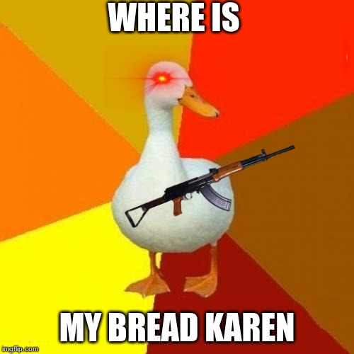 Tech Impaired Duck Meme | WHERE IS; MY BREAD KAREN | image tagged in memes,tech impaired duck | made w/ Imgflip meme maker