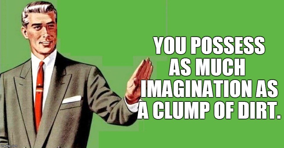 YOU POSSESS AS MUCH  IMAGINATION AS A CLUMP OF DIRT. | made w/ Imgflip meme maker