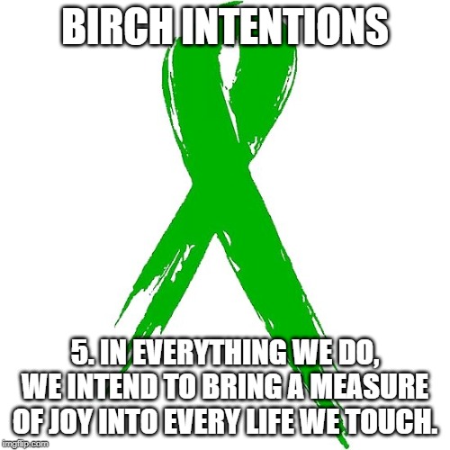 BIRCH INTENTIONS; 5. IN EVERYTHING WE DO, WE INTEND TO BRING A MEASURE OF JOY INTO EVERY LIFE WE TOUCH. | image tagged in birch tree,birch intentions | made w/ Imgflip meme maker