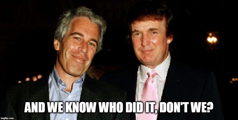 Trump Epstein | AND WE KNOW WHO DID IT, DON'T WE? | image tagged in trump epstein | made w/ Imgflip meme maker