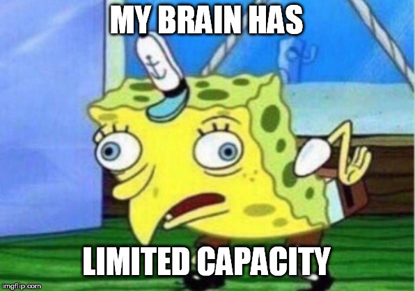 Mocking Spongebob Meme | MY BRAIN HAS LIMITED CAPACITY | image tagged in memes,mocking spongebob | made w/ Imgflip meme maker