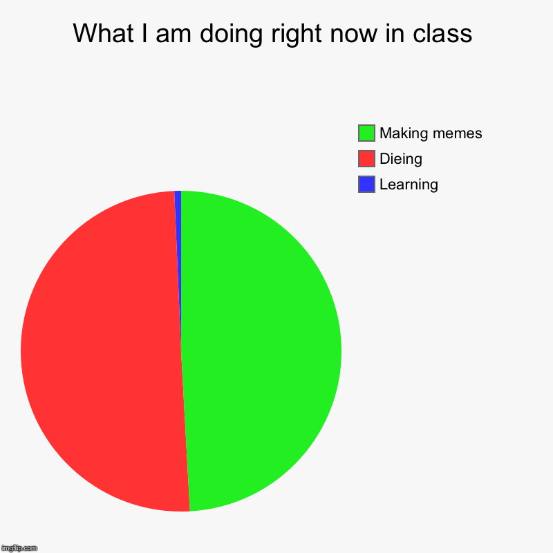 What I am doing right now in class | Learning , Dieing, Making memes | image tagged in charts,pie charts | made w/ Imgflip chart maker