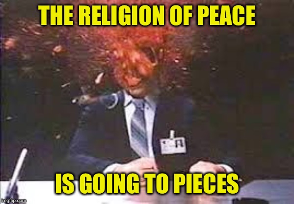 Exploding head | THE RELIGION OF PEACE IS GOING TO PIECES | image tagged in exploding head | made w/ Imgflip meme maker