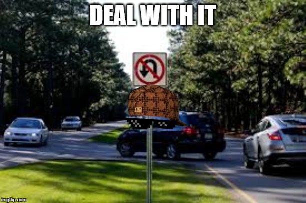 No u turn | DEAL WITH IT | image tagged in no u,funny,memes,cars,roads | made w/ Imgflip meme maker
