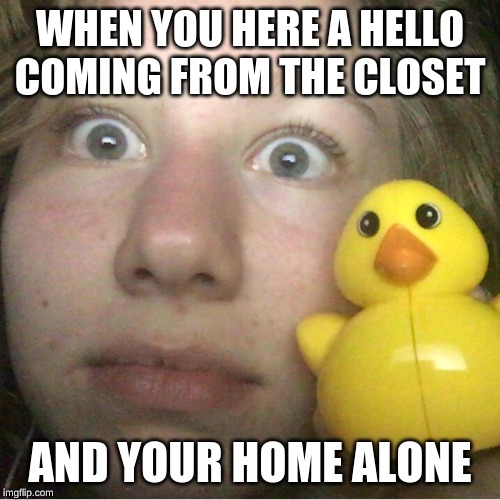 Emma | WHEN YOU HERE A HELLO COMING FROM THE CLOSET; AND YOUR HOME ALONE | image tagged in emma | made w/ Imgflip meme maker