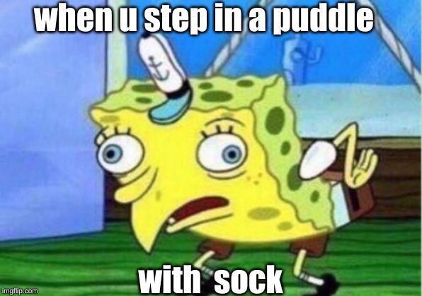 Mocking Spongebob | when u step in a puddle; with  sock | image tagged in memes,mocking spongebob | made w/ Imgflip meme maker