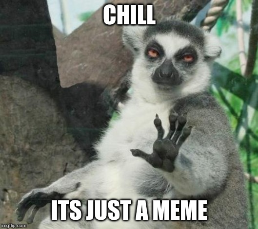 Stoner Lemur Meme | CHILL ITS JUST A MEME | image tagged in memes,stoner lemur | made w/ Imgflip meme maker
