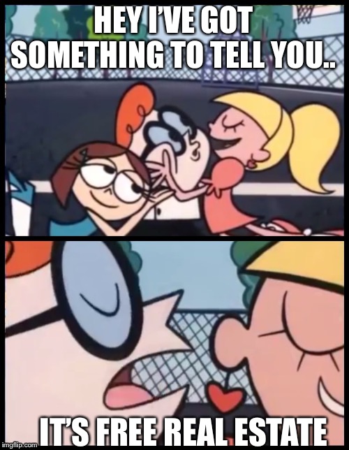 Say it Again, Dexter Meme | HEY I’VE GOT SOMETHING TO TELL YOU.. IT’S FREE REAL ESTATE | image tagged in memes,say it again dexter | made w/ Imgflip meme maker