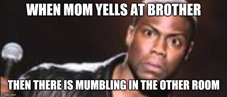 funny Kevin hart | WHEN MOM YELLS AT BROTHER; THEN THERE IS MUMBLING IN THE OTHER ROOM | image tagged in funny memes | made w/ Imgflip meme maker
