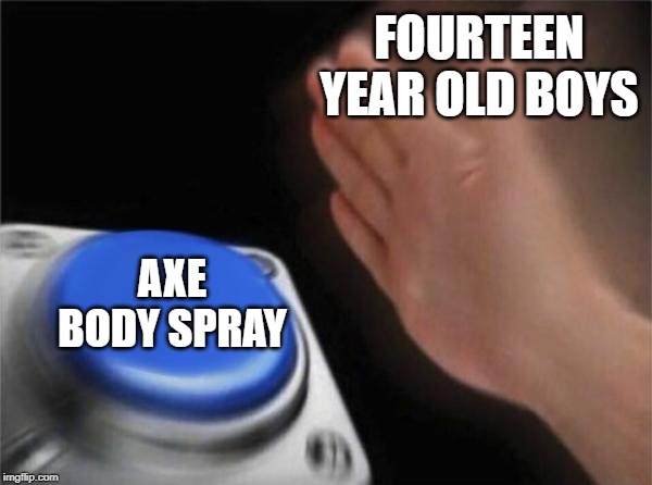 Blank Nut Button Meme | FOURTEEN YEAR OLD BOYS; AXE BODY SPRAY | image tagged in memes,blank nut button | made w/ Imgflip meme maker