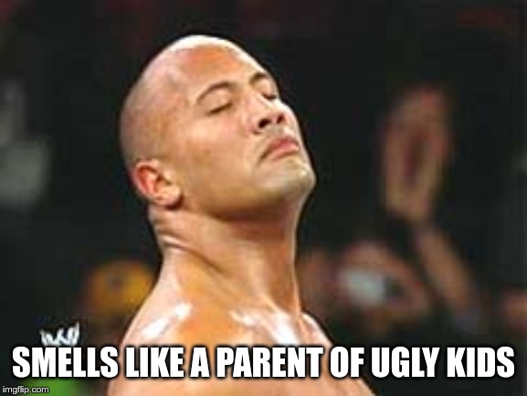 The Rock Smelling | SMELLS LIKE A PARENT OF UGLY KIDS | image tagged in the rock smelling | made w/ Imgflip meme maker