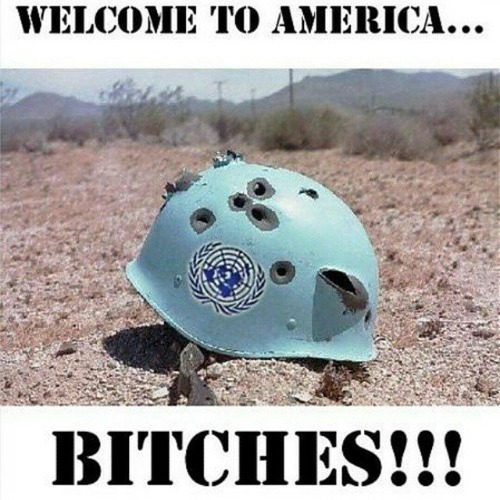 Welcome to America Bitches! | image tagged in united nations,target practice,blue helmets make good targets,globalists,shtf,2nd amendment | made w/ Imgflip meme maker