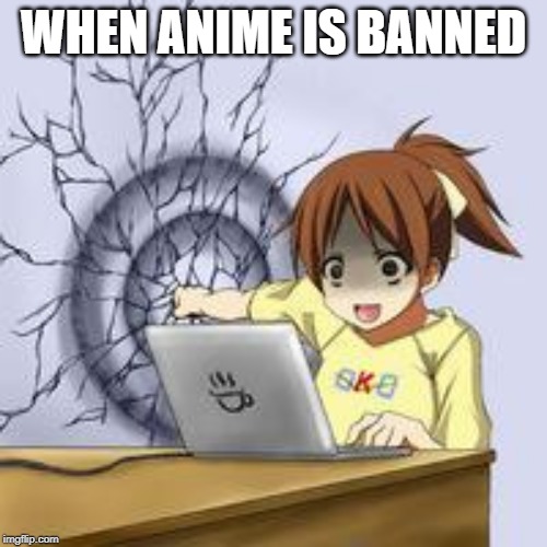 Anime wall punch | WHEN ANIME IS BANNED | image tagged in anime wall punch | made w/ Imgflip meme maker