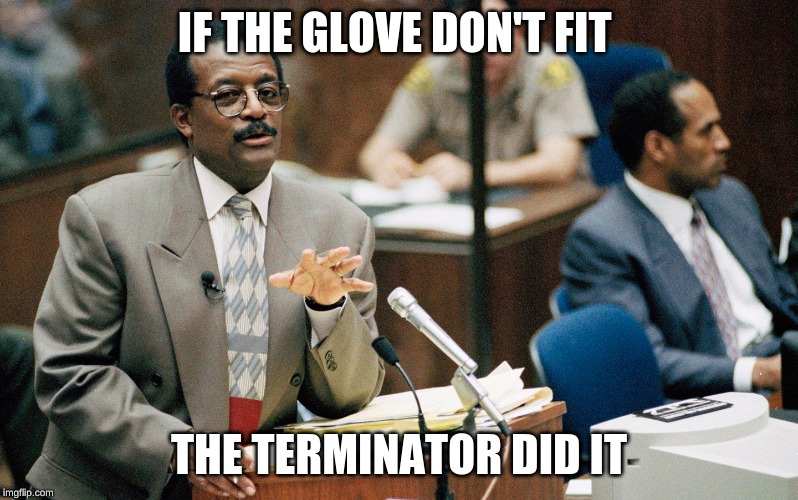 If the glove don't fit | IF THE GLOVE DON'T FIT; THE TERMINATOR DID IT | image tagged in if the glove don't fit | made w/ Imgflip meme maker