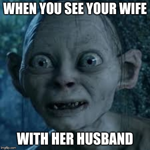 wide eyes | WHEN YOU SEE YOUR WIFE; WITH HER HUSBAND | image tagged in wide eyes | made w/ Imgflip meme maker