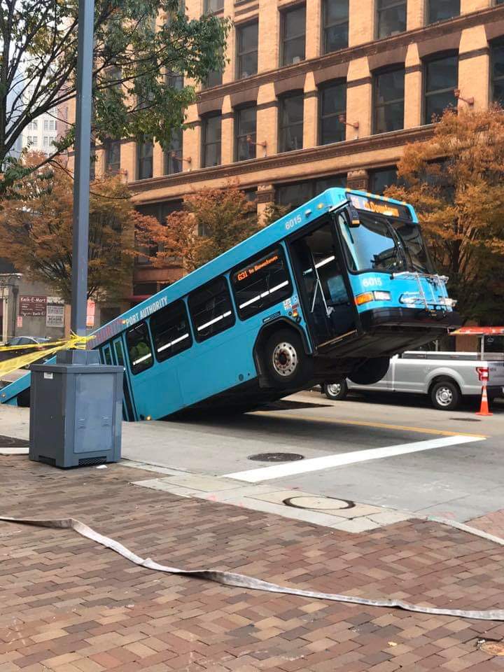 Pittsburgh Bus in pothole Blank Meme Template